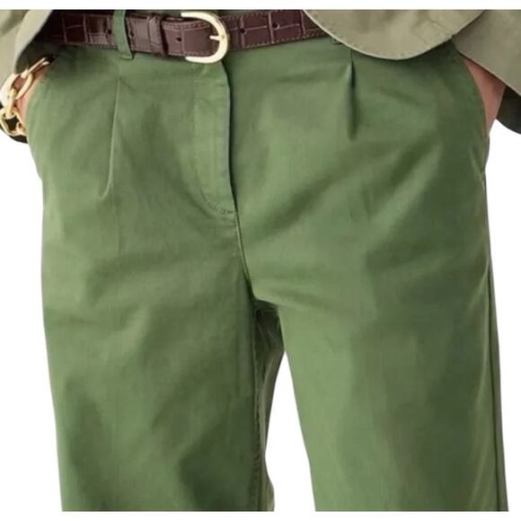 J.Crew Pleated Capeside Chino Pants Women 14 Green Relaxed Straight Cotton - Picture 4 of 15